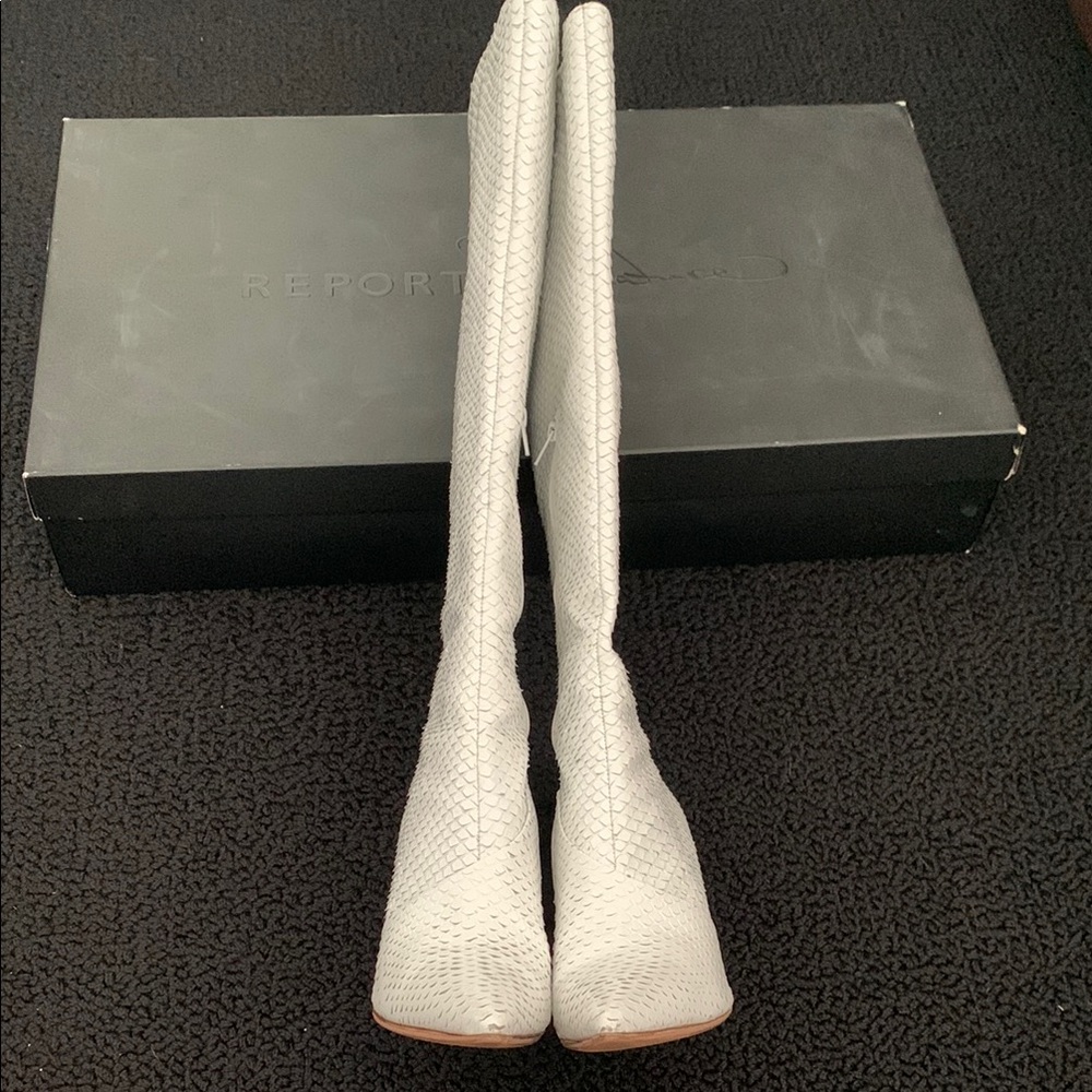 White Textured Knee-High Boots - Picture 7 of 15